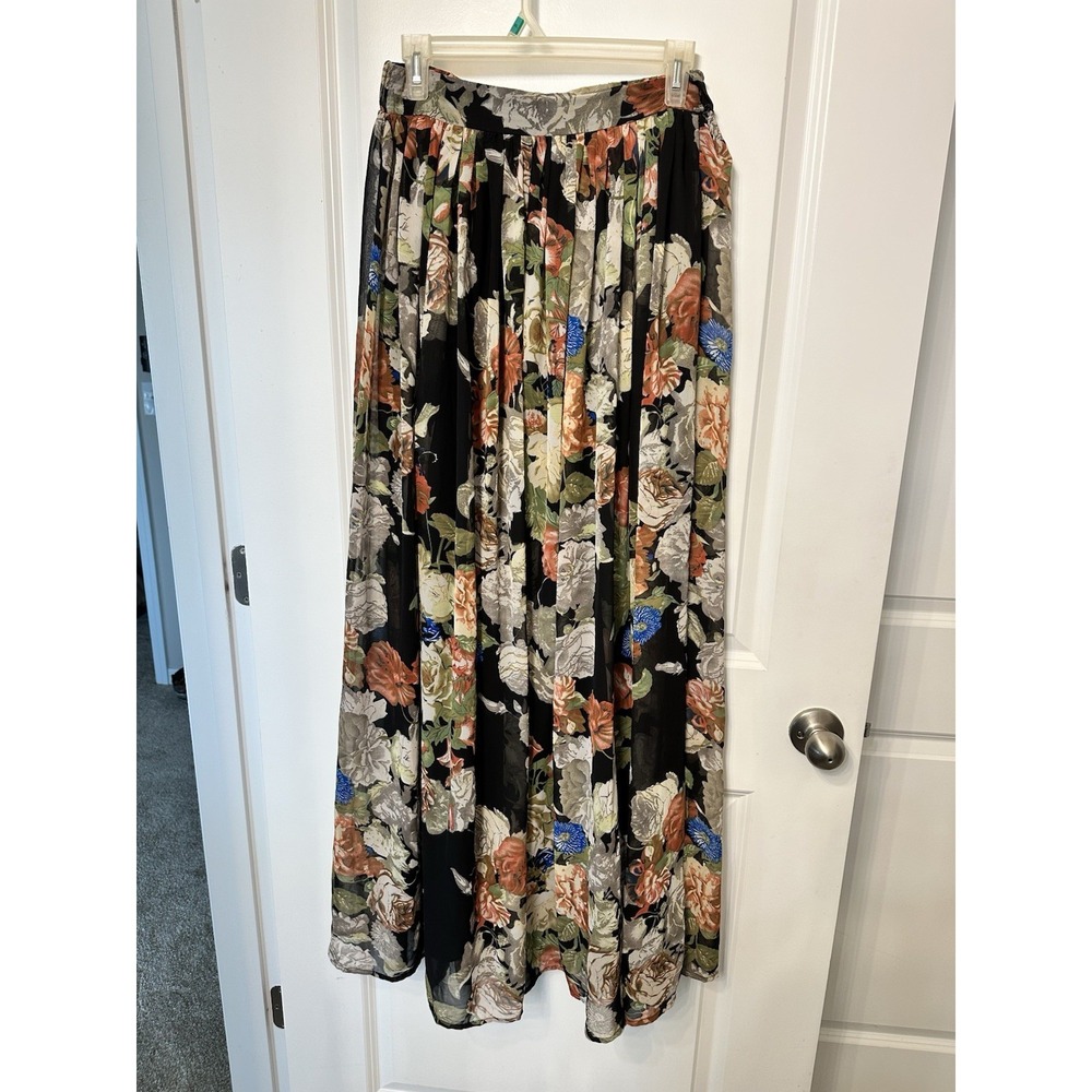 Ladies Long Windsor Maxi Skirt Floral Stretch Sheer SMALL‎
